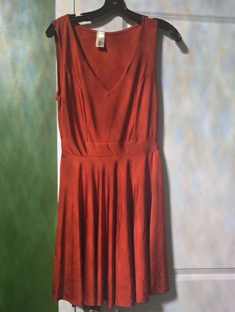 Women's V-Neck Sleeveless Rust Red Dress